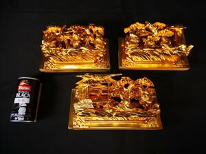 【収集品】彫り物　純金箔　木製　仏壇　伝統　手彫品　芸術品　装飾品（220222A4-1)　3200　M