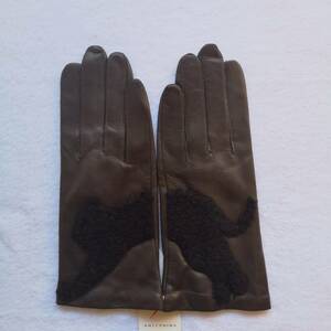 2K{ new goods } Anteprima cat stylish . leather gloves dense brown 