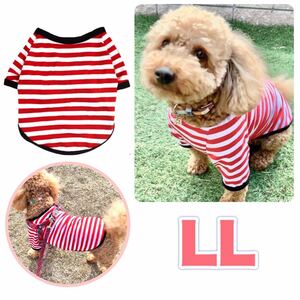 犬服 犬 服 かわいい ボーダー ストライプ Tシャツ 小型犬 赤 LLサイズドッグウェア