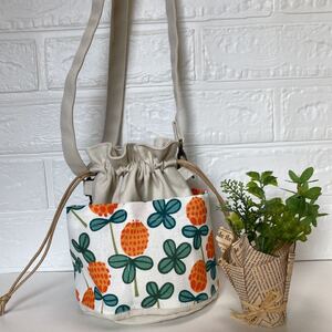 ハンドメイド 巾着ショルダー 丸底バッグ