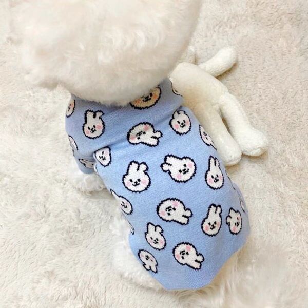 DC-114秋冬新作 犬服猫服 ドッグウェア 可愛いブルーの兎柄セーター 犬洋服 犬の服