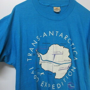 90s アメリカ製Ｔシャツ XL　青　南極大陸　アムンゼンスコット基地　USA古着　sy1619