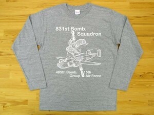 第831爆撃飛行隊 杢グレー 5.6oz 長袖Tシャツ 白 2XL 大きいサイズ ミリタリー ねずみ U.S. AIR FORCE