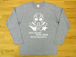 航空自衛隊 第301飛行隊 杢グレー 5.6oz 長袖Tシャツ 白 2XL 大きいサイズ ミリタリー ジェイソン