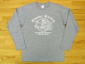 Bomber Barons 杢グレー 5.6oz 長袖Tシャツ 白 3XL 大きいサイズ ミリタリー ボンバーバロンズ 第23爆撃飛行隊 U.S. AIR FORCE