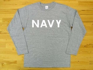 NAVY 杢グレー 5.6oz 長袖Tシャツ 白 2XL 大きいサイズ ミリタリー ロゴ ネイビー 海軍