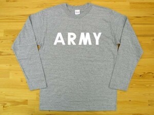ARMY 杢グレー 5.6oz 長袖Tシャツ 白 S ミリタリー ロゴ アーミー 陸軍
