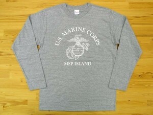 U.S. MARINE CORPS 杢グレー 5.6oz 長袖Tシャツ 白 M ミリタリー USMC海兵隊 マリーン