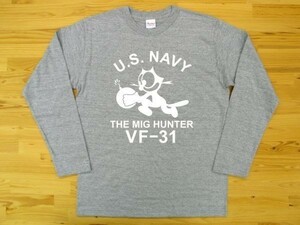U.S. NAVY VF-31 杢グレー 5.6oz 長袖Tシャツ 白 M ミリタリー トムキャット VFA-31 USN