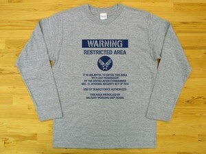 RESTRICTED AREA 杢グレー 5.6oz 長袖Tシャツ 紺 2XL 大きいサイズ ミリタリー U.S. AIR FORCE ステンシル