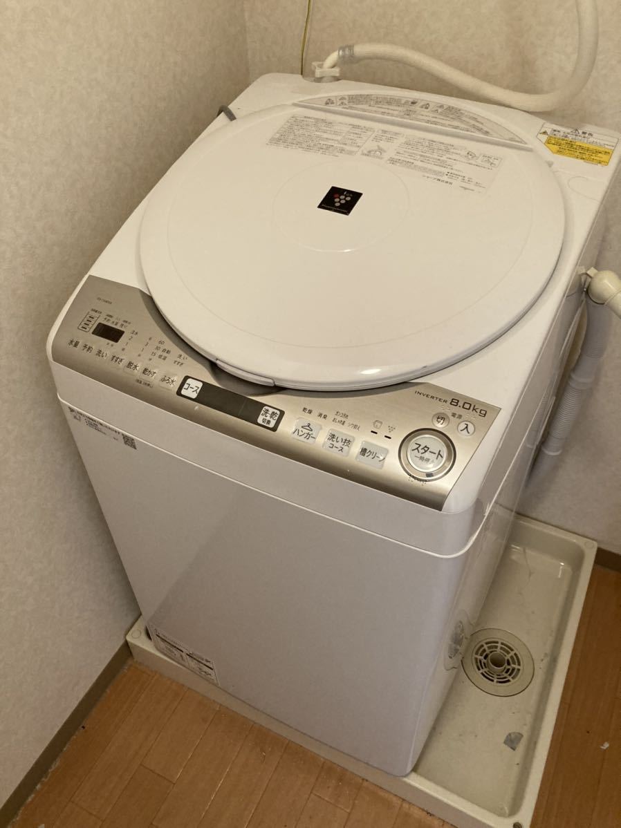 26500円 海外並行輸入正規品 シャープ SHARP ES-TX8D-W 縦型洗濯乾燥機 洗濯8.0kg 乾燥4.5kg ホワイト 2019年製 中古家電 店頭引取歓迎 R6425