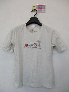 * lady's short sleeves T-shirt border cocos nucifera. tree . flower back print beige group (M)