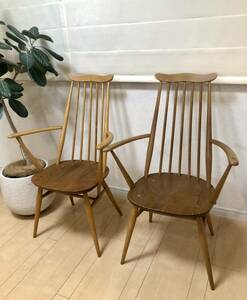 ★英国 Ercol アーコール★ゴールドスミスアームチェア2脚セット★アンティーク家具ビンテージダイニングチェア椅子★イギリスused中古