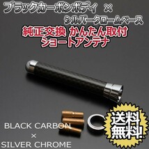 本物カーボン ショートアンテナ 日産 マイクラC+C FHZK12 ブラックカーボン/シルバーメッキ 固定タイプ リアルカーボン 郵便 送料無料_画像1