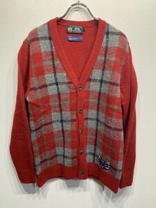 【人気】gim BRITISH WOOL　ニット　　メンズLサイズ　赤／レッド 　ウール　チェック　 灰/グレーメンズ　カジュアル　上質　日本製K1611