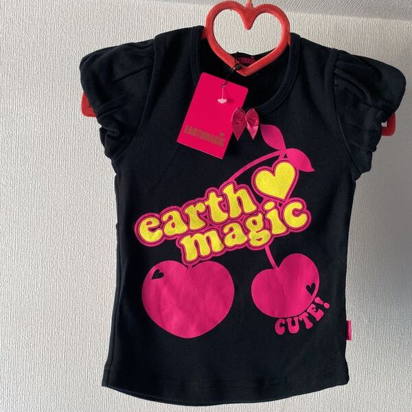 新品タグ付き アースマジック パフスリーブさくらんぼ柄両プリ半袖Tシャツ110センチ Earth Magic JENNI メゾピアノ