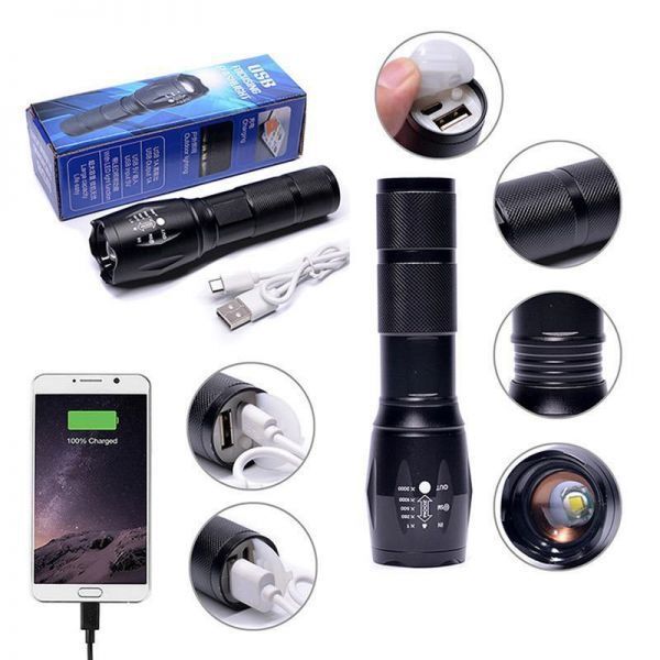 ■USB充電式 大容量 LED懐中電灯 高輝度ライト/USB充電式 キャンプ 夜釣り 夜間巡回 明るい 防水 LEDランプ