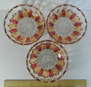 *08H Showa Retro * pop # glass made deep plate / bowl 3 piece #