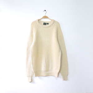 【送料無料】90S J.CREW クルーネック ウールニット セーター メンズL Jクルー ヴィンテージ 古着 ホワイト系 CH0938