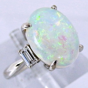 Pt900 ★ 指輪 リング ◆オパール4.31ct ◇ダイヤモンド0.39ct 10月 誕生石 ゴージャス ●13+号 ■鑑別書付き【中古】/10024202