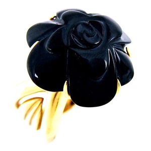 K18YG * ring ring * onyx flower. design present *16.5 number [ used ] /10024316