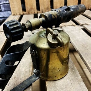 106045 [MONITOR] BRITISH brass torch burner blow torch portable cooking stove camp brass Vintage Vintage antique 