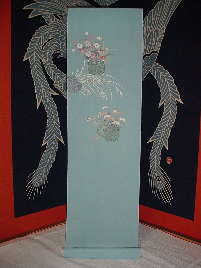 [¡Precio especial! Tela de kimono de seda Yuzen pintada a mano de alta calidad., crepé komanro tango de pura seda, canasta de flores, hanada poco profundo (azul claro), kimono de una sola capa, rollo de tela, nuevo], moda, kimono de mujer, kimono, Tsukesage