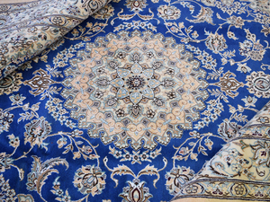 新品 ペルシャ 絨毯 ナイン 産 縦2.5m 横1.5m 4m2 4帖 リビング サイズ 245 x 155 cm No.2641 ウール 手織り ラグ カーペット 青