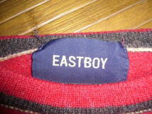 773-150♀：EAST BOY イーストボーイ クルーネック長袖セーター　切り替え袖　size.15　色.赤×ベージュ　ヨーロッパ調　イーストポイント_画像2