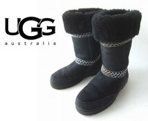 【送料無料】本物 NZ製 UGG アグ シープスキン ブーツ 黒 レディース23.5cm チロリアンテープ D132-32-0138XV_画像1