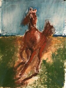タイトル　孤高の馬　自作絵画　油彩画　油絵