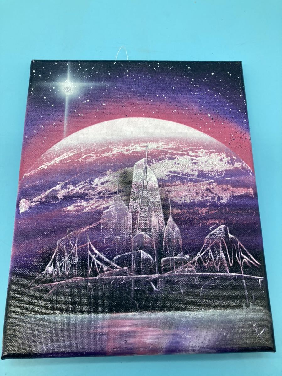 [A3105N029] Spray Art ② Height 25 x Width 20cm Space City Bridge Interior Stylish Purple Space, artwork, painting, others