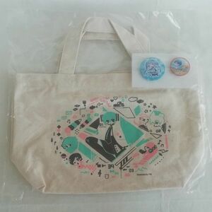 初音ミク トートバッグ☆イラスト by 千助☆Vocaloid: Miku Hatsune☆Happyくじ 2013-Summer G賞 缶バッジ2個(4cm&2cm)付き