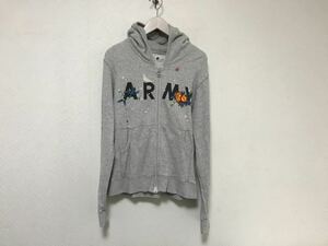 本物ミラコmiracoコットン刺繍ARMYプリントスウェットトレーナージップパーカーメンズグレーM日本製