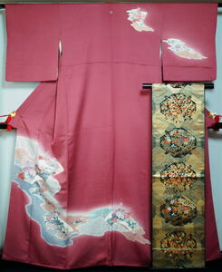  kimono set tsukesage visit wear * double-woven obi 2 point set road length . ground paper *. shop . pattern circle .... load . used attaching lowering tsukesage recycle kimono heaven .