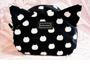 【受注製作】「ねこたま」猫のポーチ♪(ごましお)