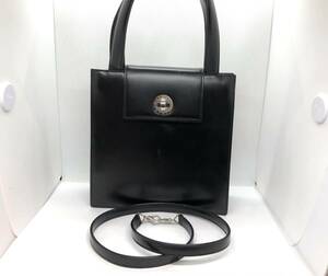 BVLGARI ブルガリ★ターンロック ブラック レザー 2way ショルダーバッグ ハンドバッグ シルバー金具