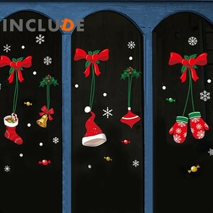 ウォールステッカー ガラスフィルム メリークリスマス オーナメント リボン ベル 吊るして飾る 文字 ガーランド 窓 飾る 冬