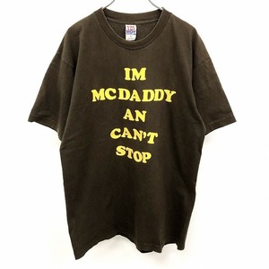 MACK DADDY マックダディー L メンズ インポート古着 Tシャツ カットソー プリント 英字 文字 ロゴ 丸首 半袖 USA製 綿100% ダークブラウン