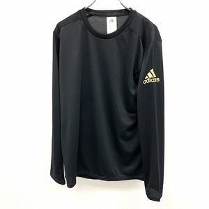 【新品】adidas アディダス M メンズ プラクティスシャツ スポーツシャツ 左袖にゴールド系のロゴプリント 丸首 長袖 ポリ100% ブラック 黒