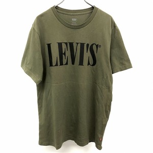 LEVI'S リーバイス S メンズ 男性 Tシャツ カットソー リラックスフィット ロゴプリント 英字 文字 丸首 半袖 綿100% グリーンカーキ 緑系