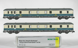 MINITRIX #18201 DBP( Germany country . mail ) Mr-a|26 type mail passenger car ( Turkey blue | beige ) 2. set 