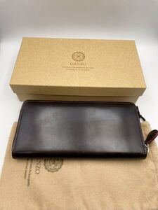 ガンゾ 長財布 ラウンドファスナー ダークブラウン 小銭入れ付き 美品 メンズ カードケース コインケース GANZO