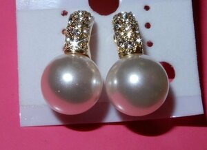  new goods large 1 bead pearl × rhinestone earrings gold color * graduation ceremony go in . type formal ceremony 