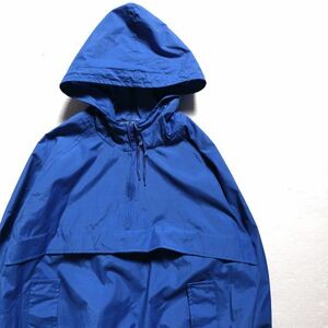 80's 90's ランズエンド LANDS'END コットン ナイロン アノラックパーカー (L) 青 ハーフジップ プルオーバー 80年代 旧タグ オールド レア