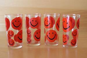 4 piece set! beautiful goods V Hazel Atlas HAZEL ATLAS smiley face Smile red red tumbler 