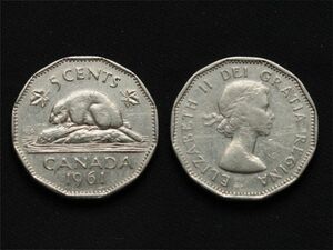 【カナダ】 5セント 1961年 ビーバー CENT ニッケル貨　エリザベス2世