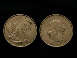 【ベルギー】 20フラン 1980年 Franc オリーブ ボードゥアン Belgique