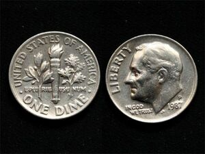 【アメリカ】 10セント 1987年 P ダイム DIME ルーズベルト 白銅貨