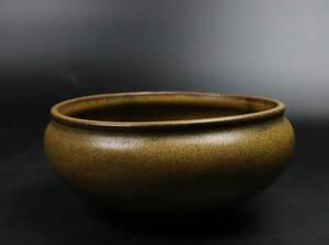 【T384】中国美術 清朝期 蕎麦釉鉢 筆洗 仕覆